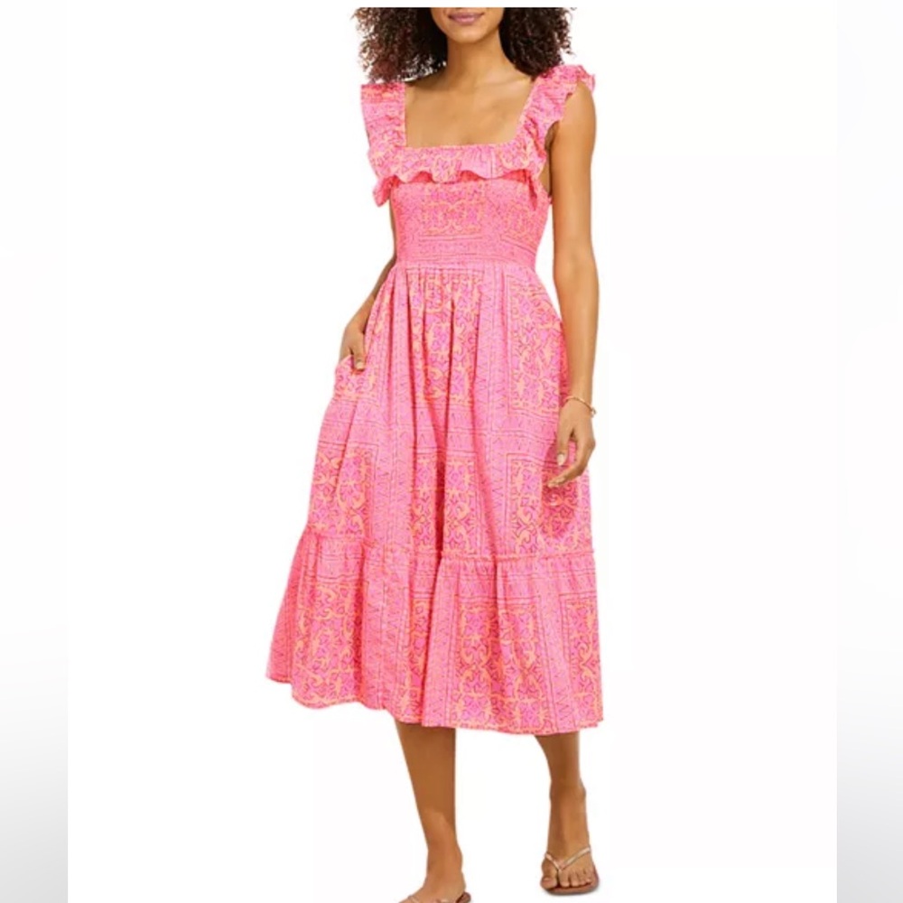 Vineyard Vines Smocked Ruffle Midi Dress